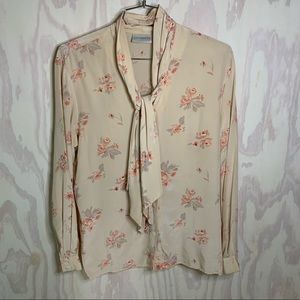 Vintage 100% Silk Liz Claiborne Floral Print Bow Neck Blouse